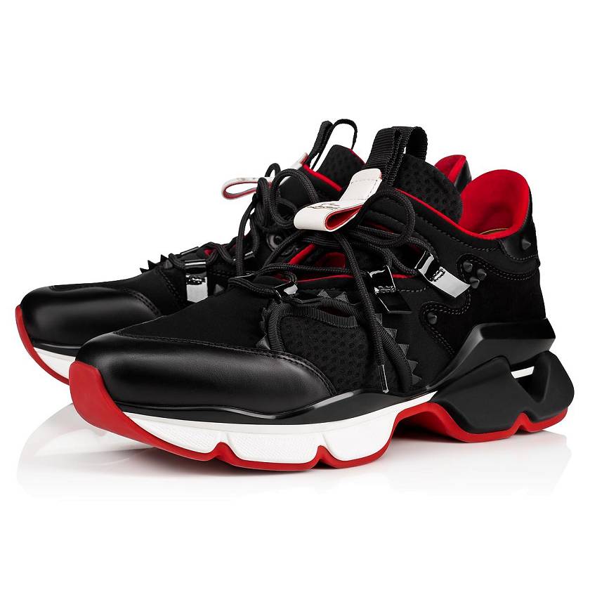 Men's Christian Louboutin Red-Runner Neoprene Low Top Sneakers - Black [2384-697]